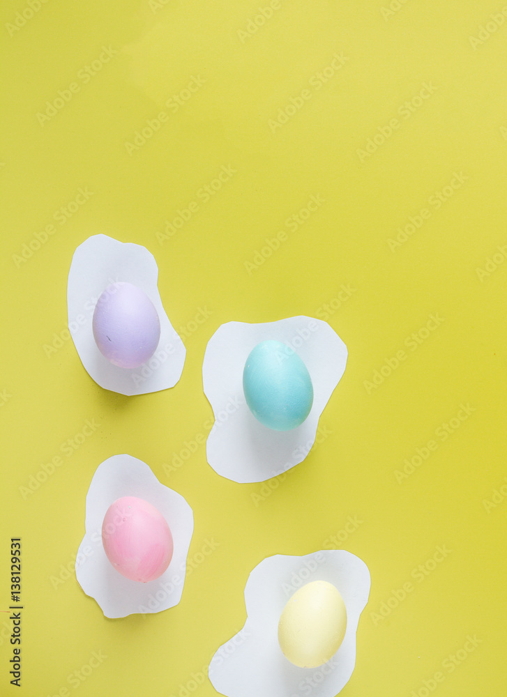 Easter concept on yellow background top view mockup