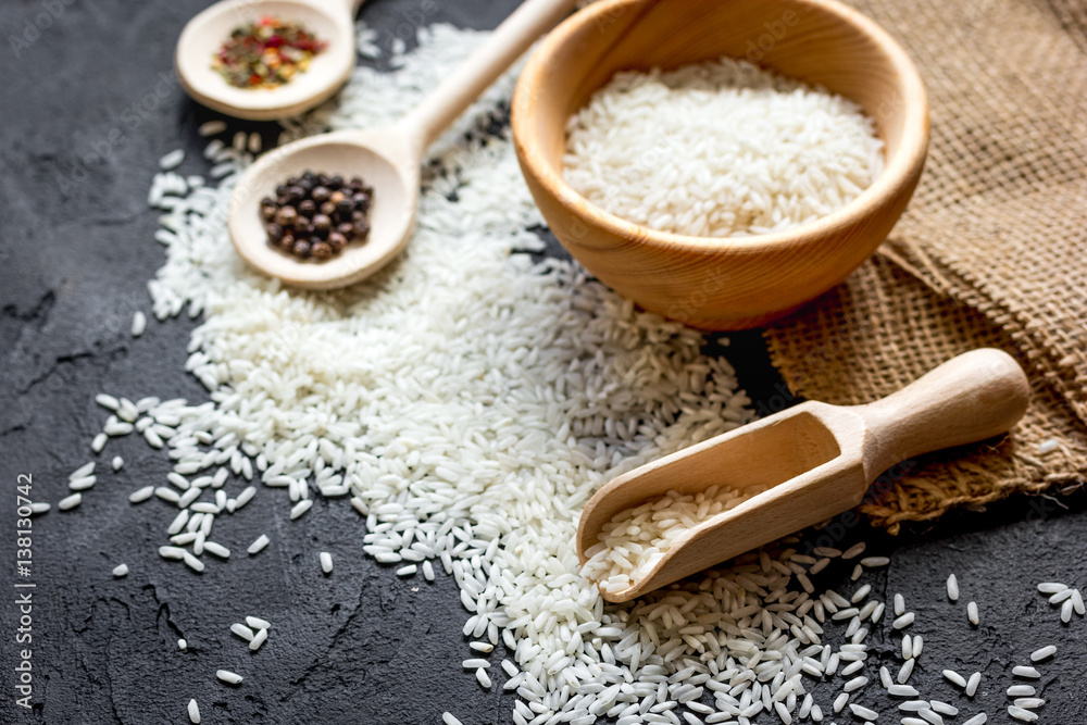 ingredients for paella on dark background