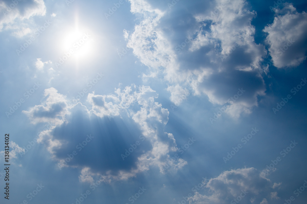 The clouds in the blue sky and sun, natural background