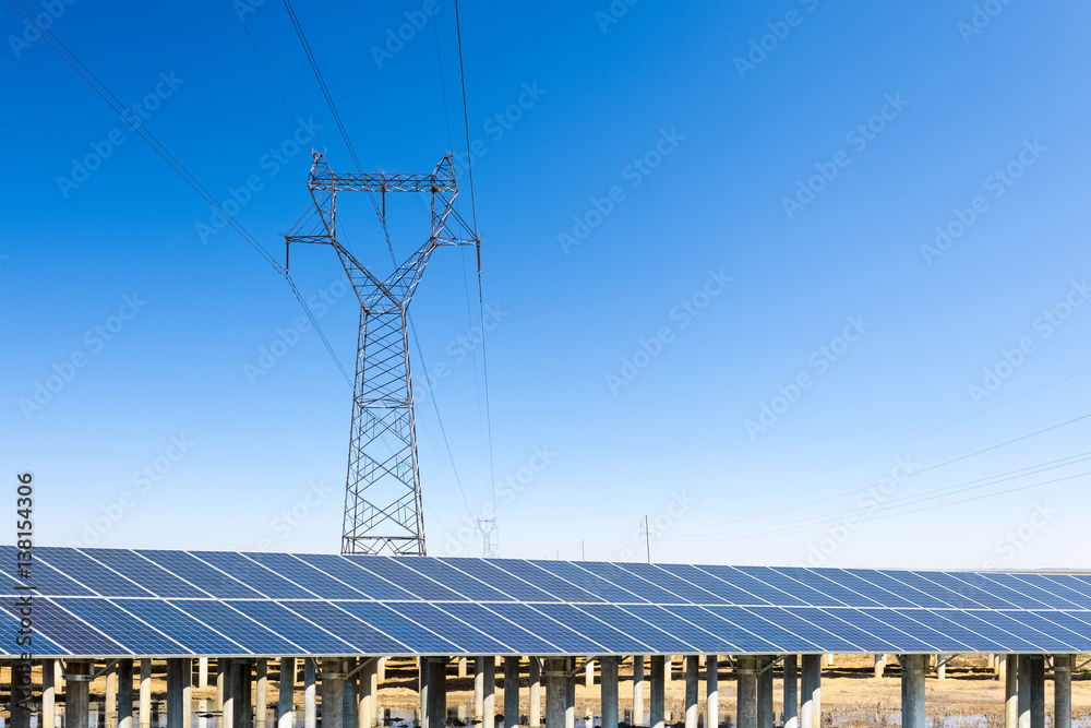 solar power plant under the sunny sky