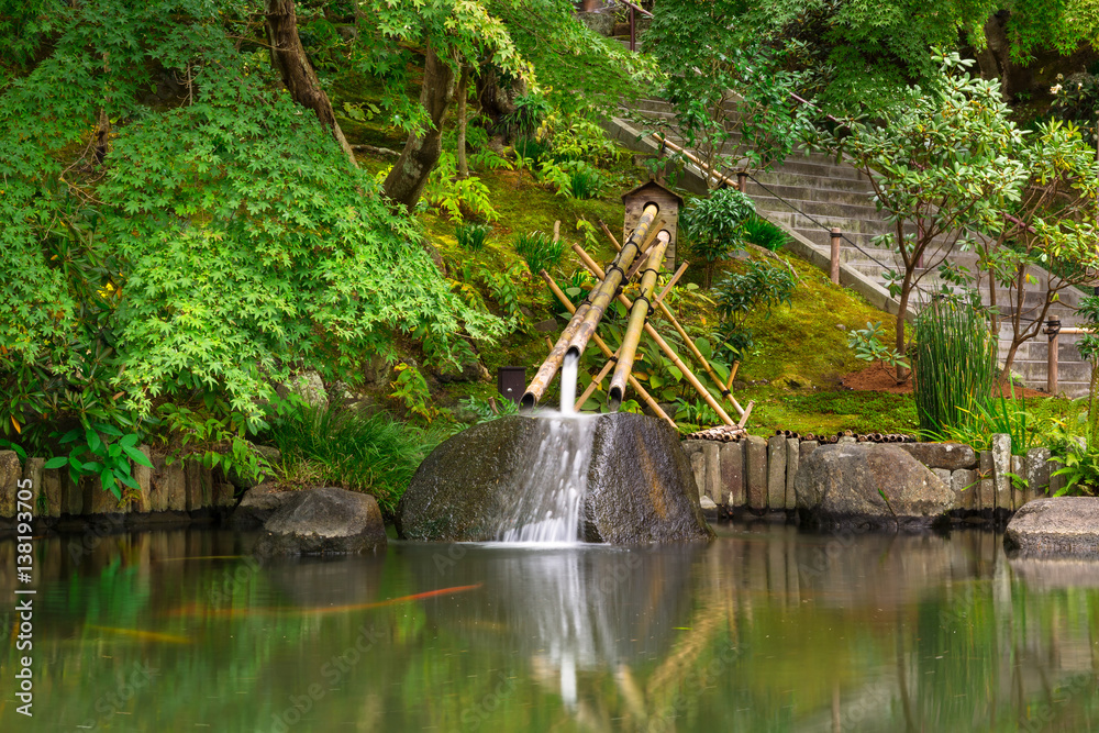 Idyllic pond in the park of Kamakura, Japan