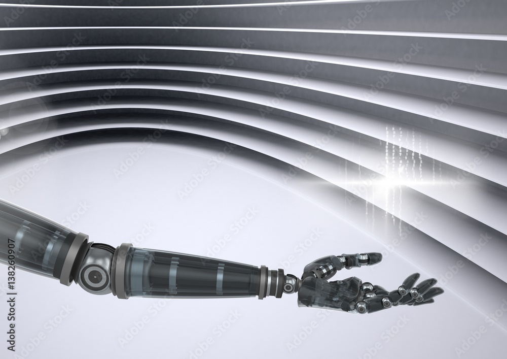 Composite Image of a robotic Arm against a grey background