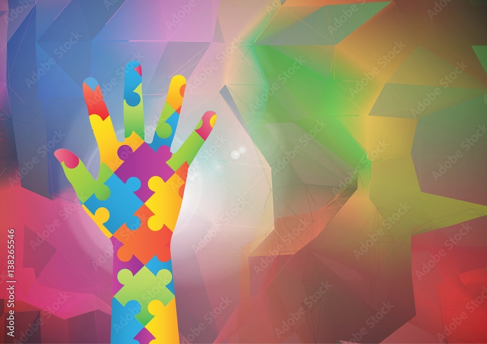 Multicolored Hand against colorful background