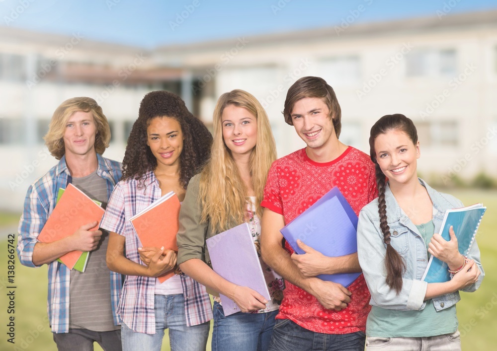 Students Portrait smiling at camera against a school background