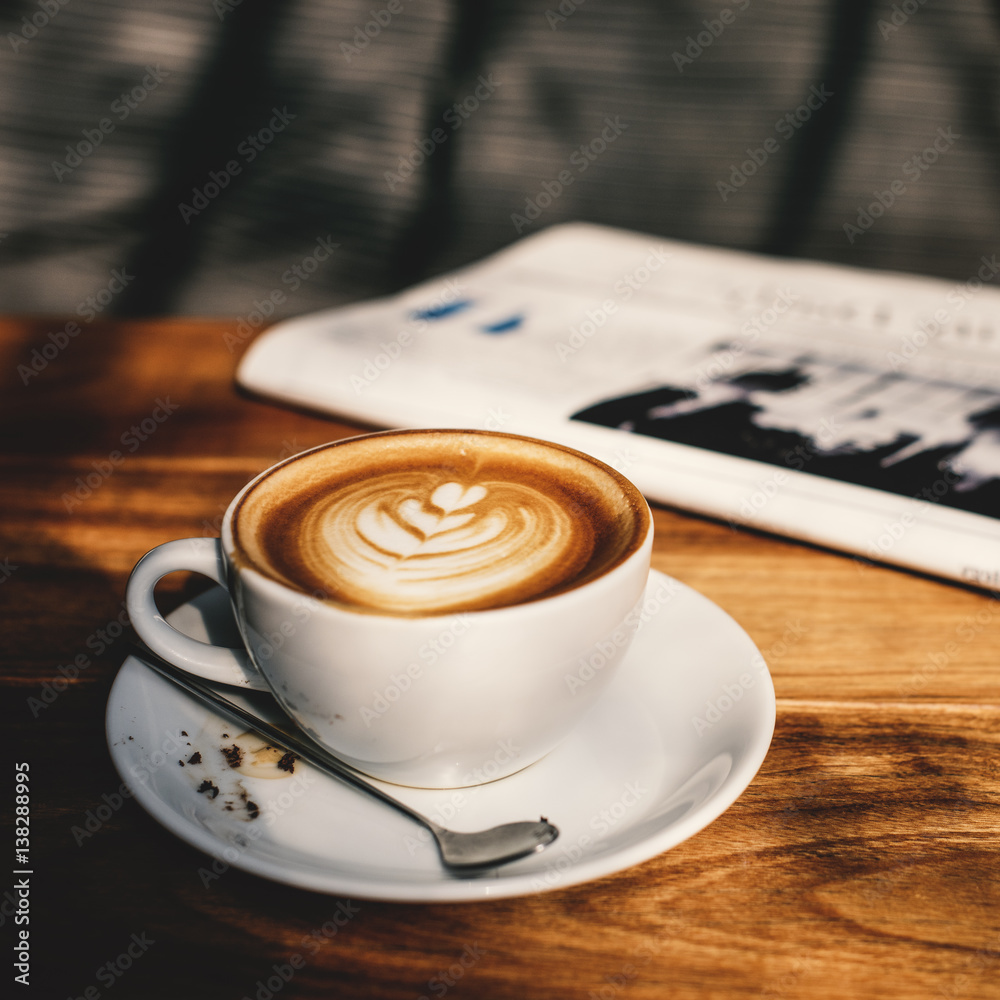 Coffee Shop Cafe Latte Cappuccino Newspaper Concept