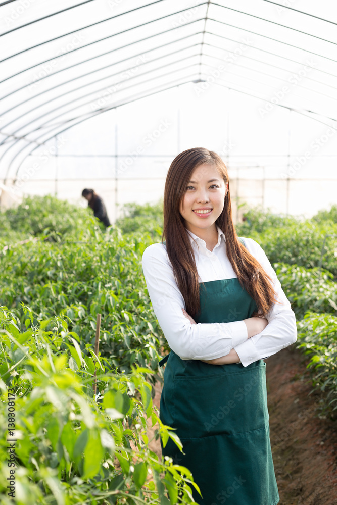 young asian woman working in green house