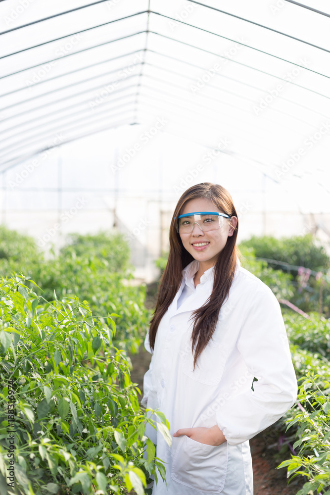 young asian woman working in green house