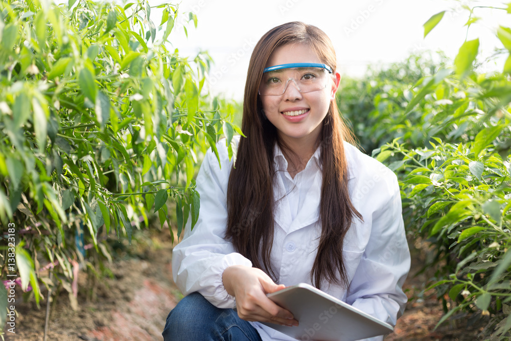 young asian woman working in green house