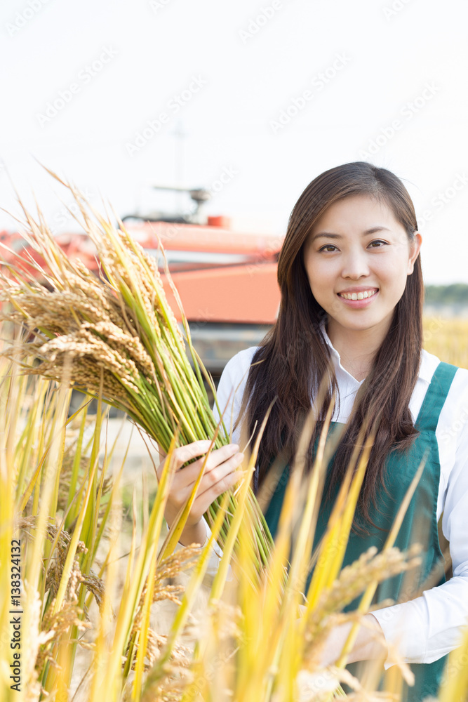 young asian woman in golden cereal field