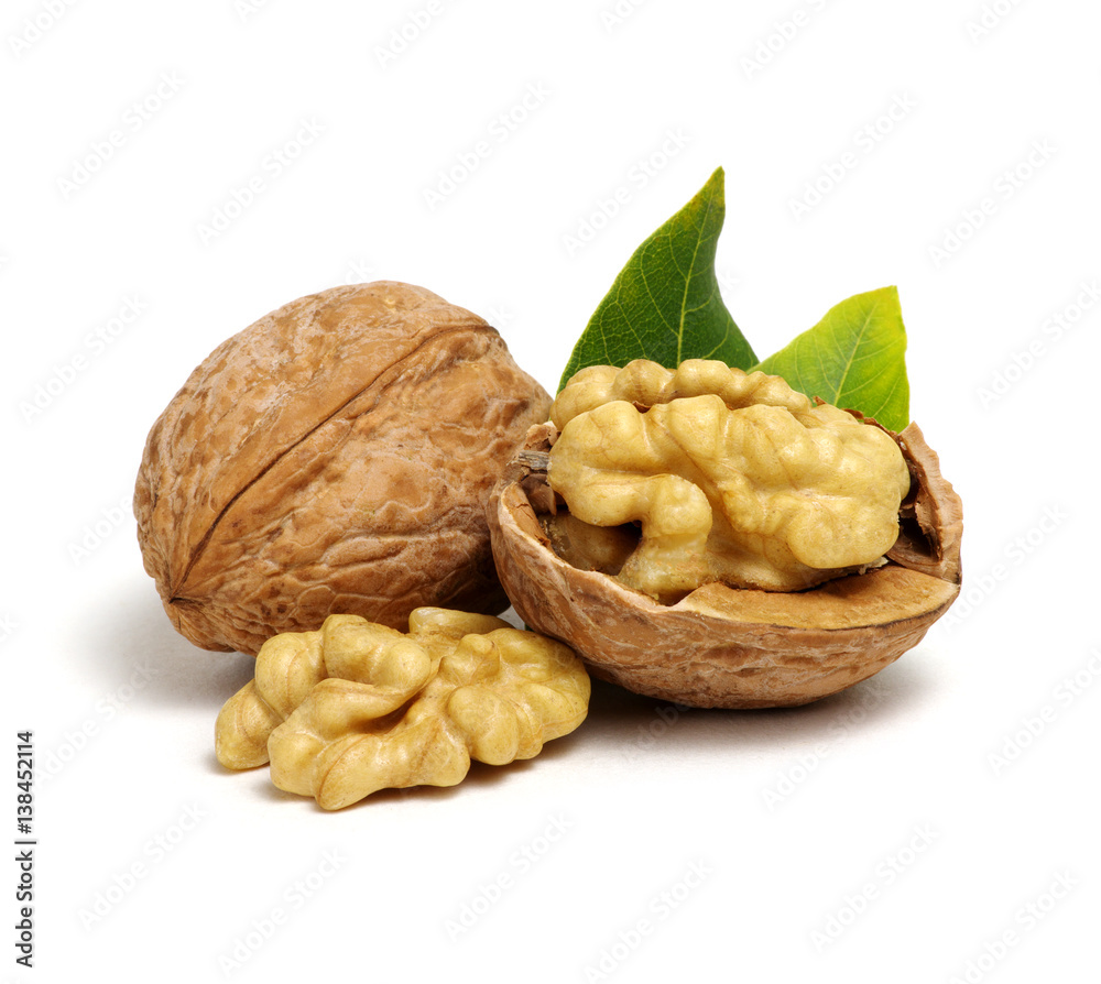 Walnuts with leaves