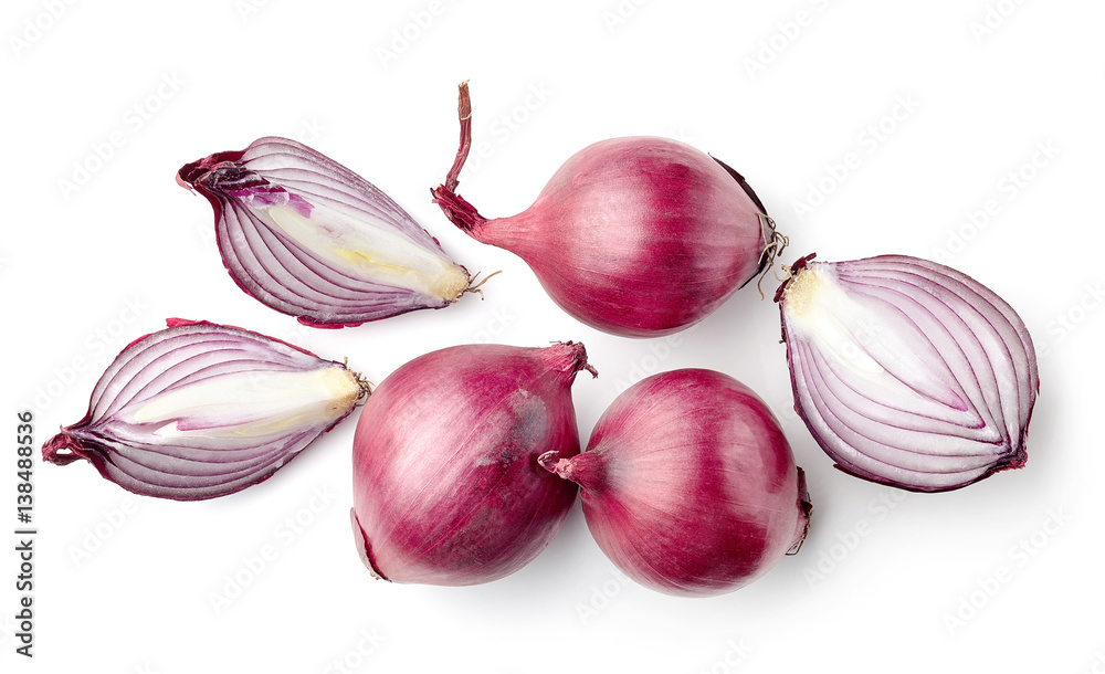 red onions on white background