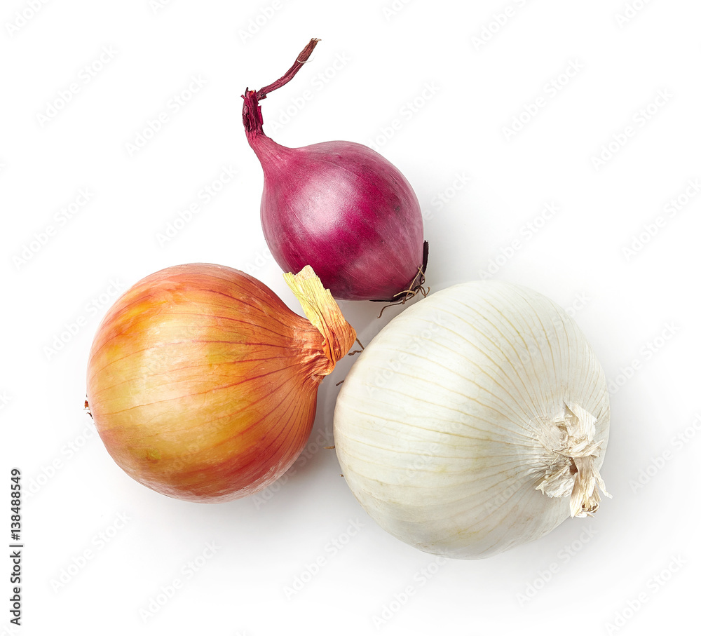 various onions on white background