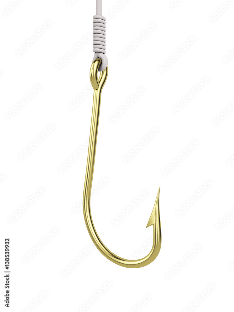 Gold fishhook isolated on white background