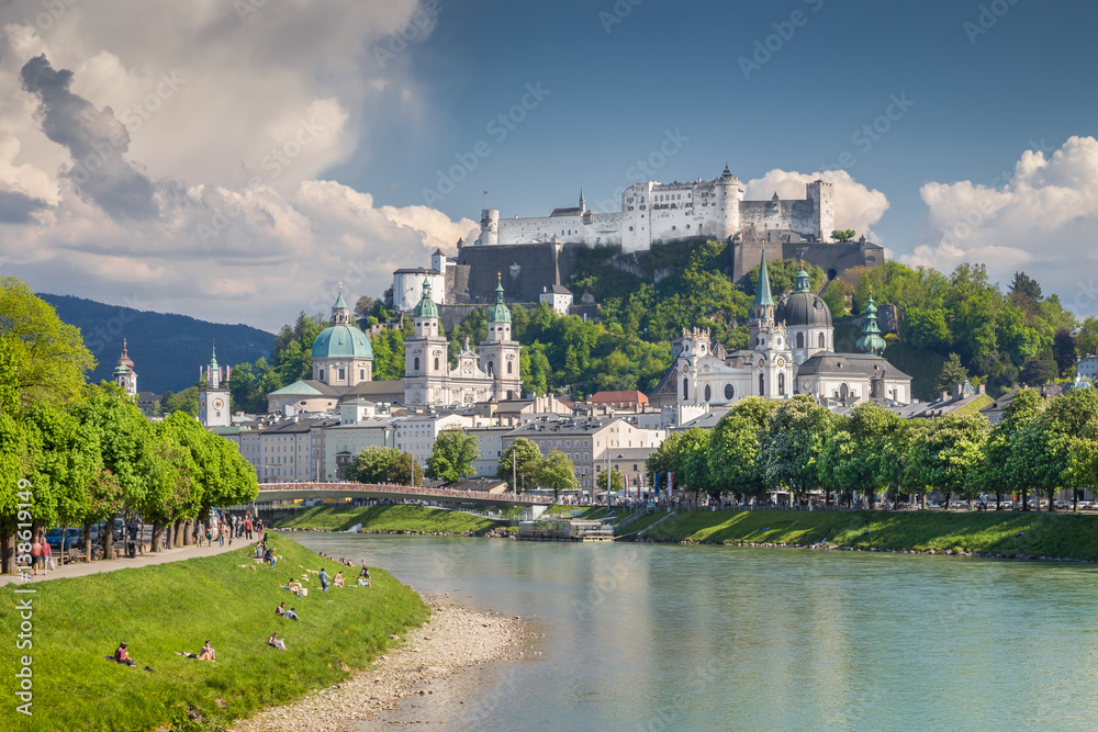 Historic city of Salzburg with Salzach river in summer, Austria