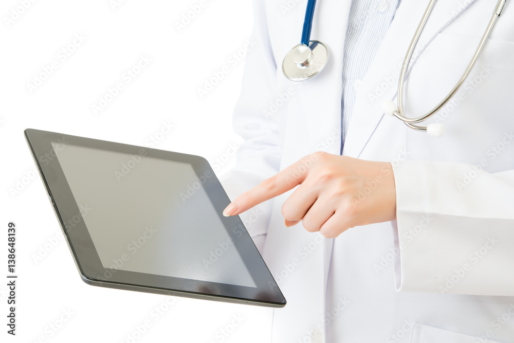 beauty asian doctor using digital tablet pad touch screen