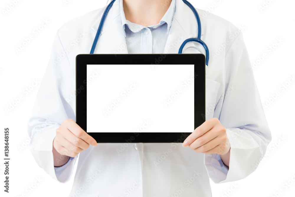 beauty asian doctor showing blank digital tablet pad