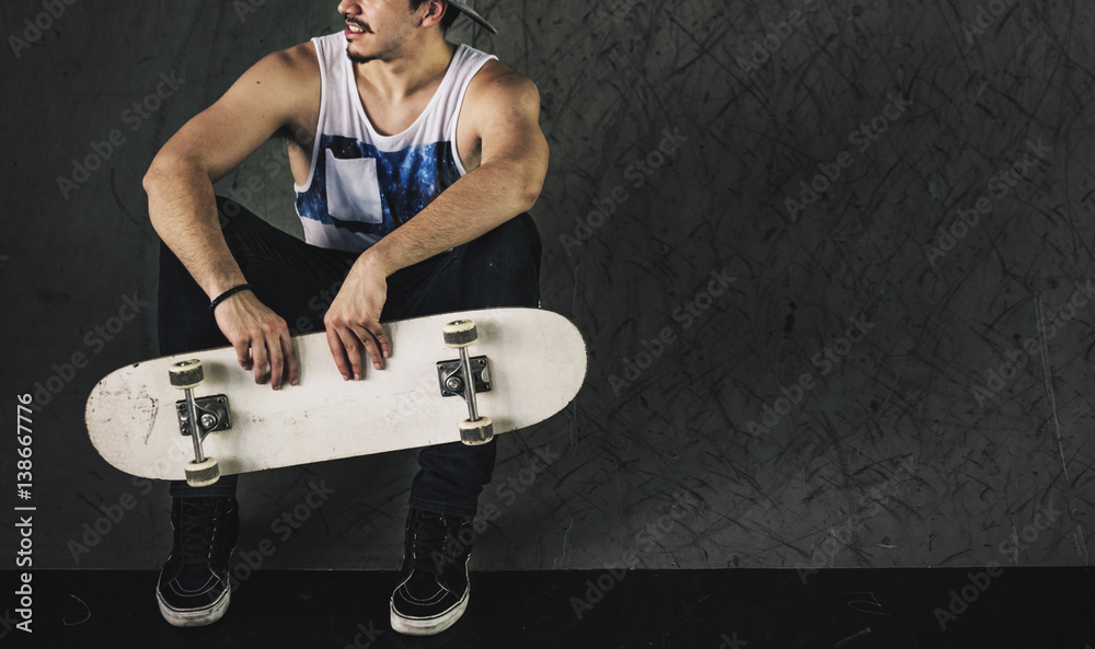 Man Skateboarder Lifestyle Relax Hipster Concept