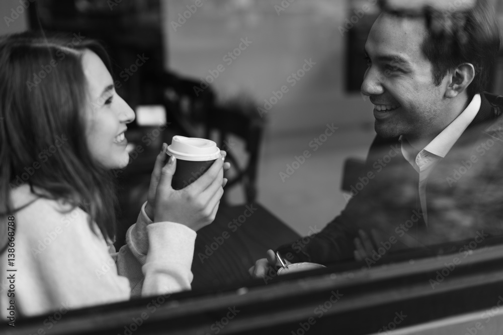 Couple Drinking Coffee Shop Relax