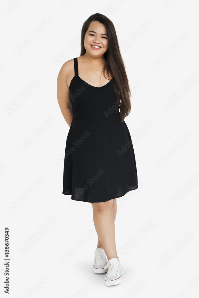 Asian Girl Posing Joyful Pretty Standing Studio Concept