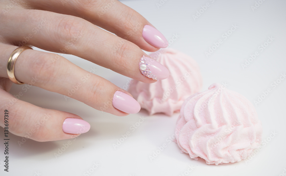 Beautiful hands with stylish manicure. Women have natural nails.