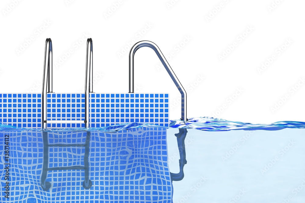 Chrome Swimming Pool Ladders in Water. 3d Rendering