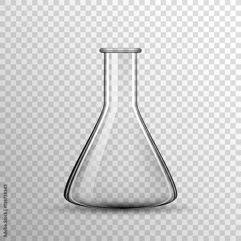 Transparent Chemical glass bulb, vector flask, realistic design