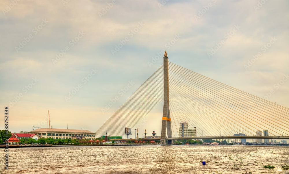 Rama VIII Bridge above the Chao Phraya river in Bangkok, Thailand