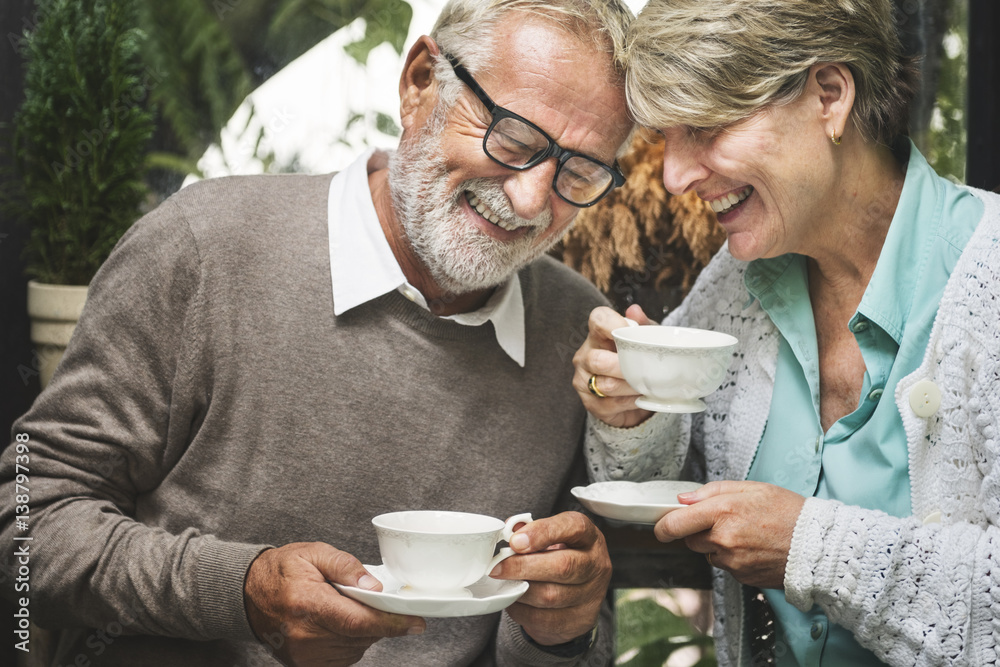 Senior Couple Afternoon Tean Drinking Relax Concept