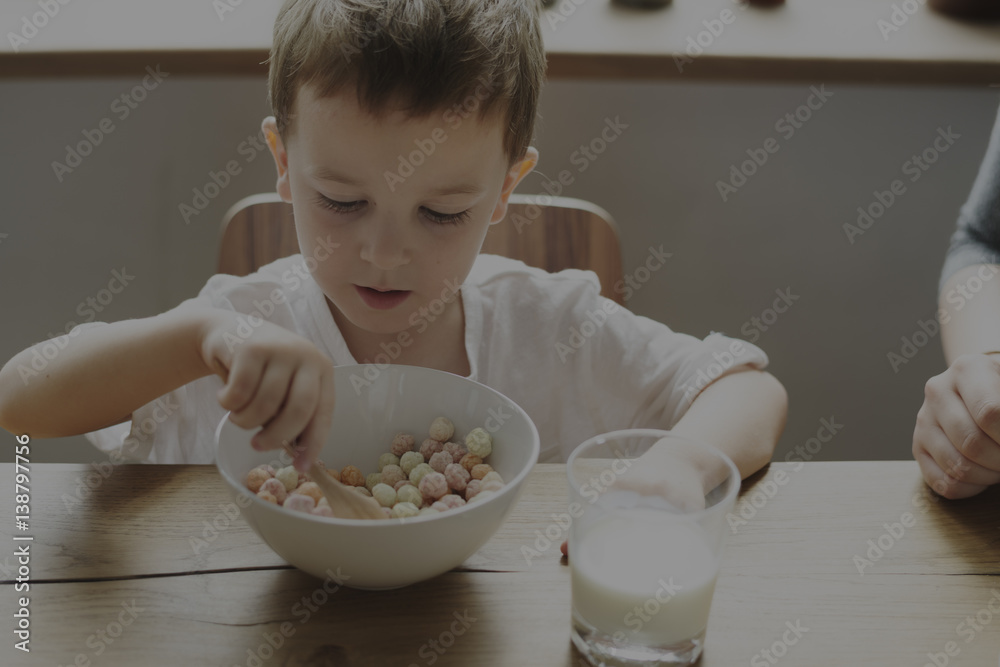 Son Eating Breakfast Morning Healthy