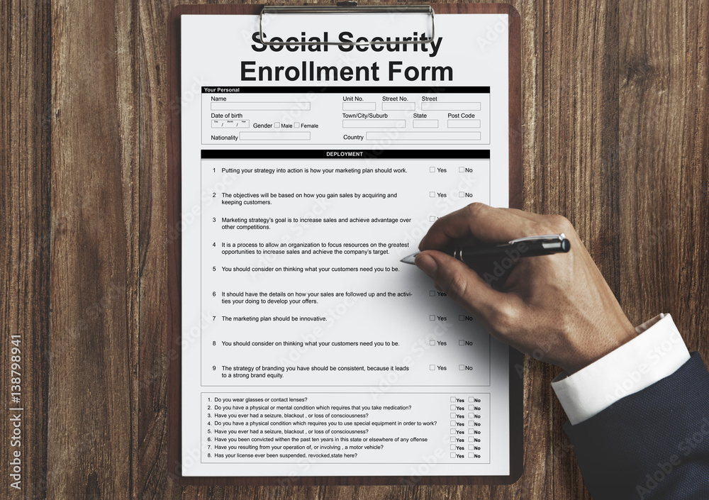 Social Security Enrollment Form Document Concept