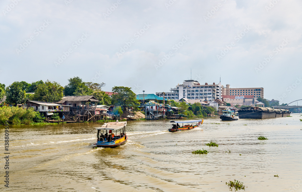 Boats on the Pa Sak River in Ayutthaya, Thailand