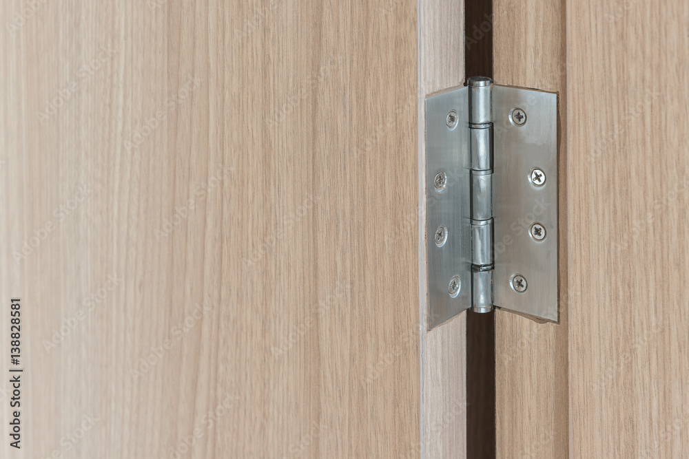 stainless door hinges on wooden swing door