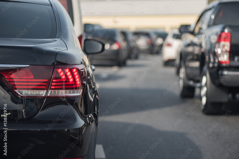 traffic jam with row of car