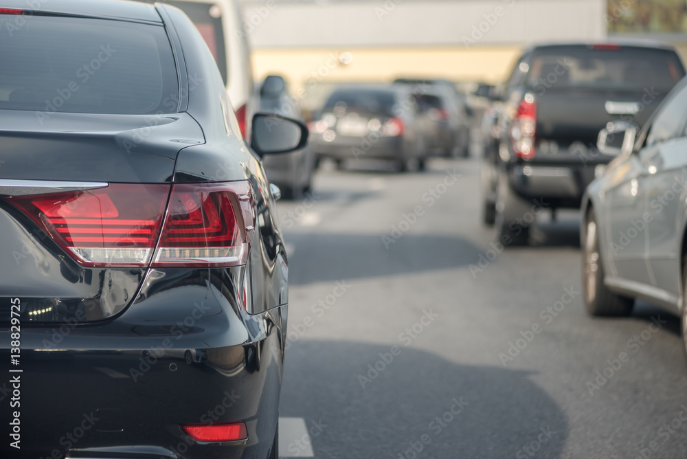 Traffic jam with row of cars on exprees way