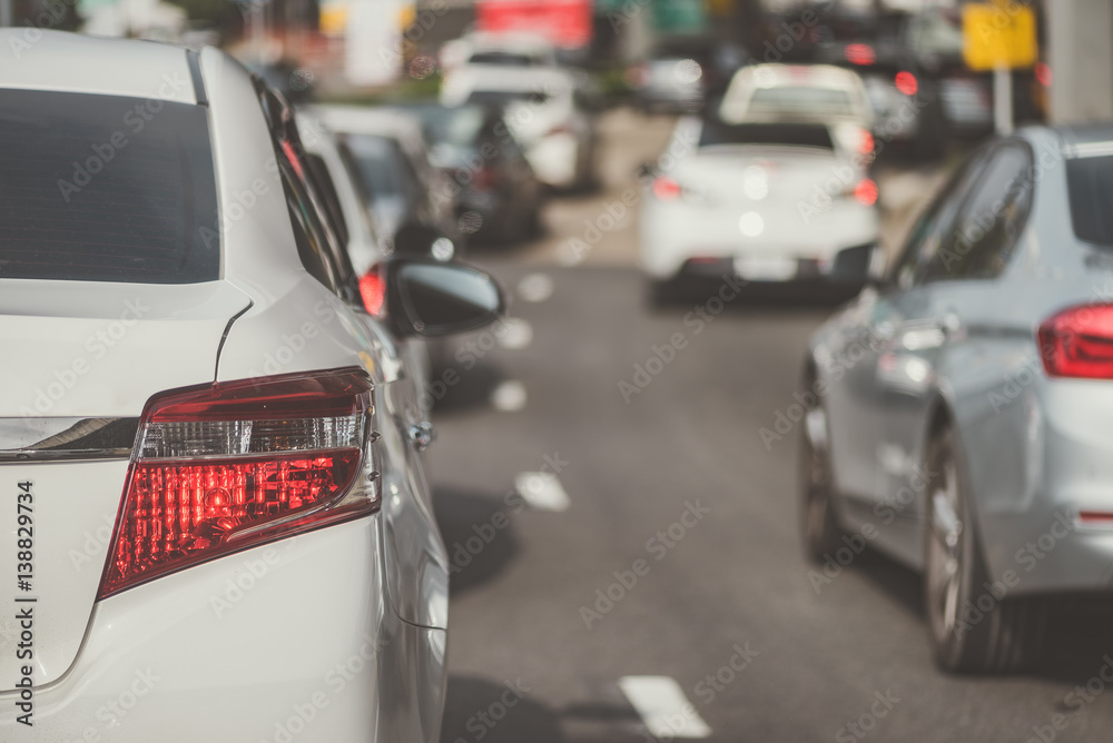 traffic jam with row of car