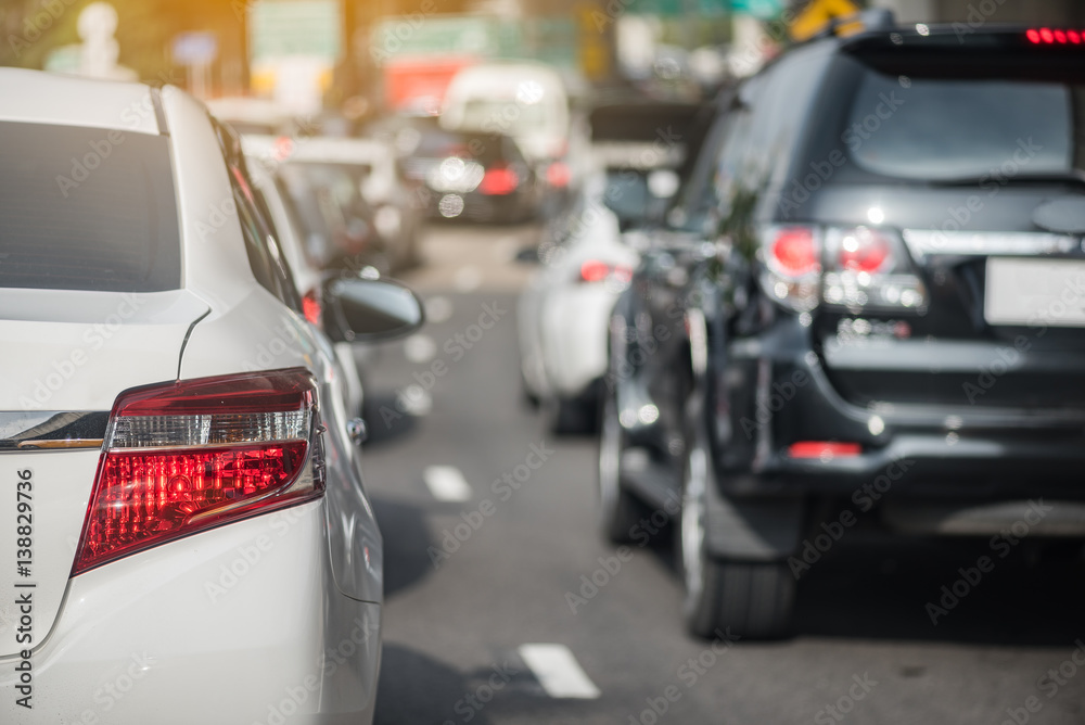 traffic jam with row of car