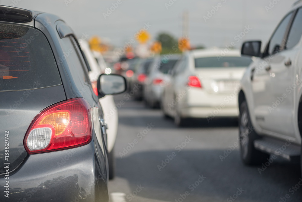 traffic jam with row of car