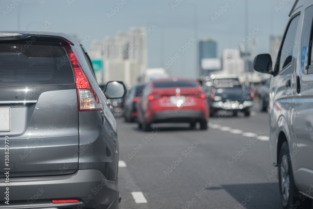 Traffic jam with row of cars on exprees way