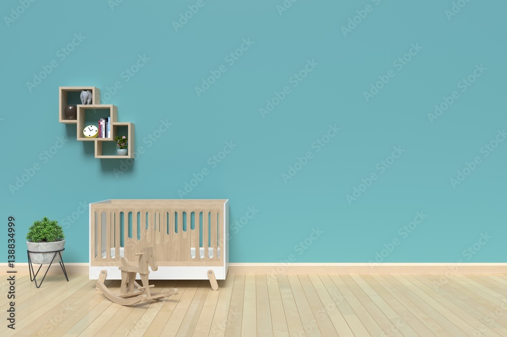 mock up wall in child room interior, 3d rendering