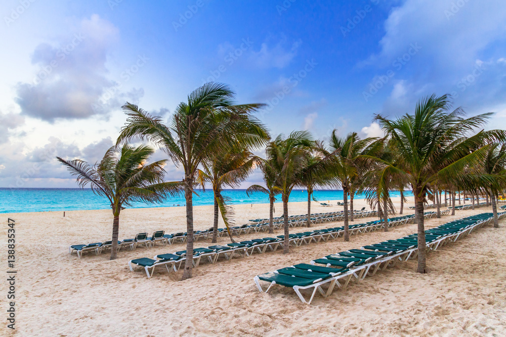 Sunrise on the beach of Playa del Carmen at caribbean sea, Mexico