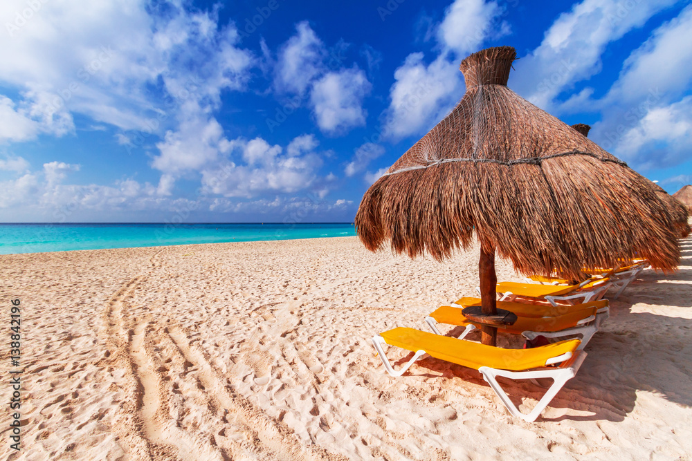 Beach at Caribbean sea in Playa del Carmen, Mexico