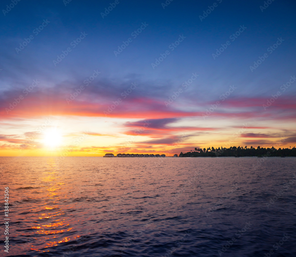 Beautiful sunset on Maldives resort