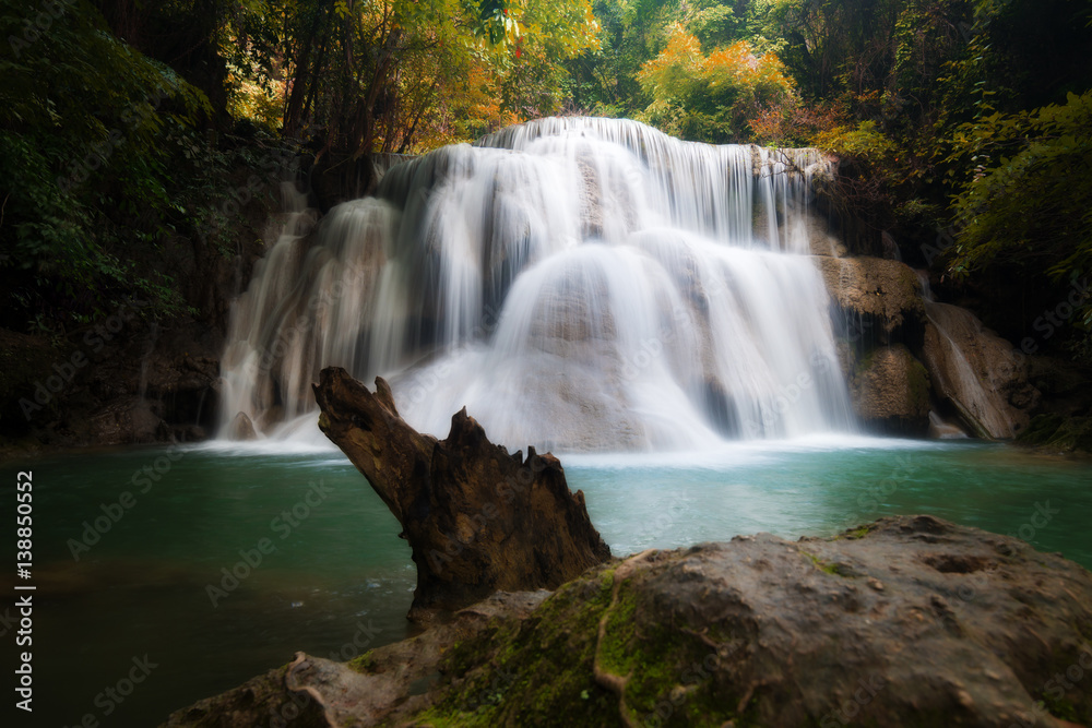 Huay MaeKamin Waterfall is beautiful waterfall in autumn forest, Kanchanaburi province, Thailand.