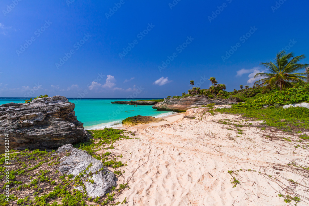 Beach at Caribbean sea in Playa del Carmen, Mexico