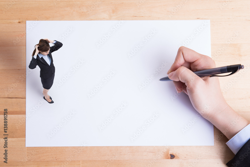 woman stand on paper