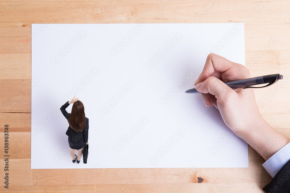 woman stand on paper