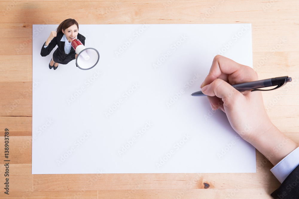 woman stand on paper