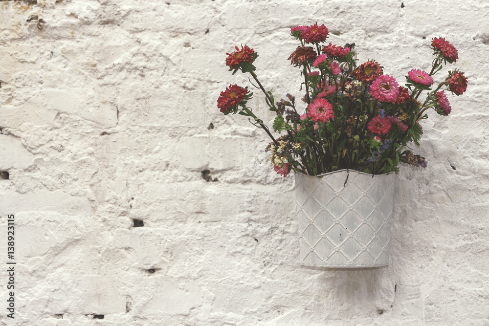 Flower decoration on white wall