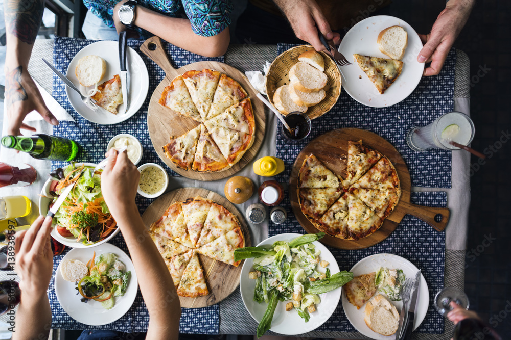 Friends Eating Pizza Party Together Concept