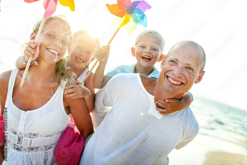 Beach Family Vacation Parent Children Relaxation Concept